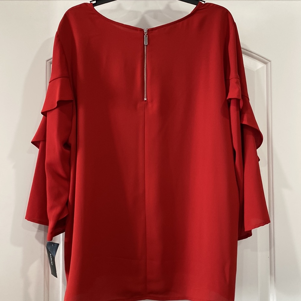 Red Rust Ruffle Sleeve Blouse - Picture 3 of 7